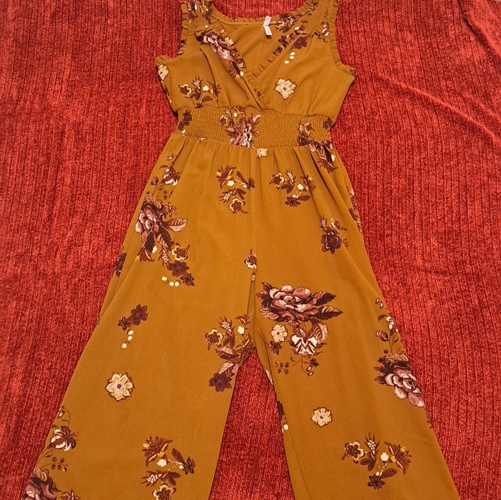Xhilaration Mustard Floral Jumpsuit